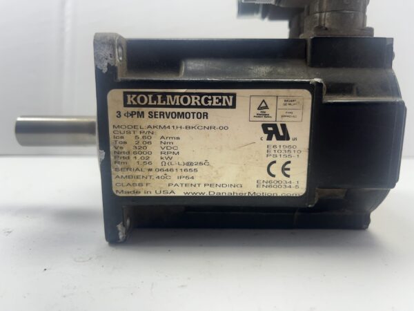 Kollmorgen AKM41H-BKCNR-00 Servo Motor 6000RPM 320VDC NEMA34 IP65 2.06Nm Used - Image 2